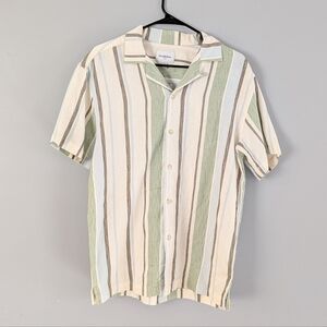 Goodfellow & Co Textured Striped Short Sleeve Button-Up Shirt Green Blue Beige S